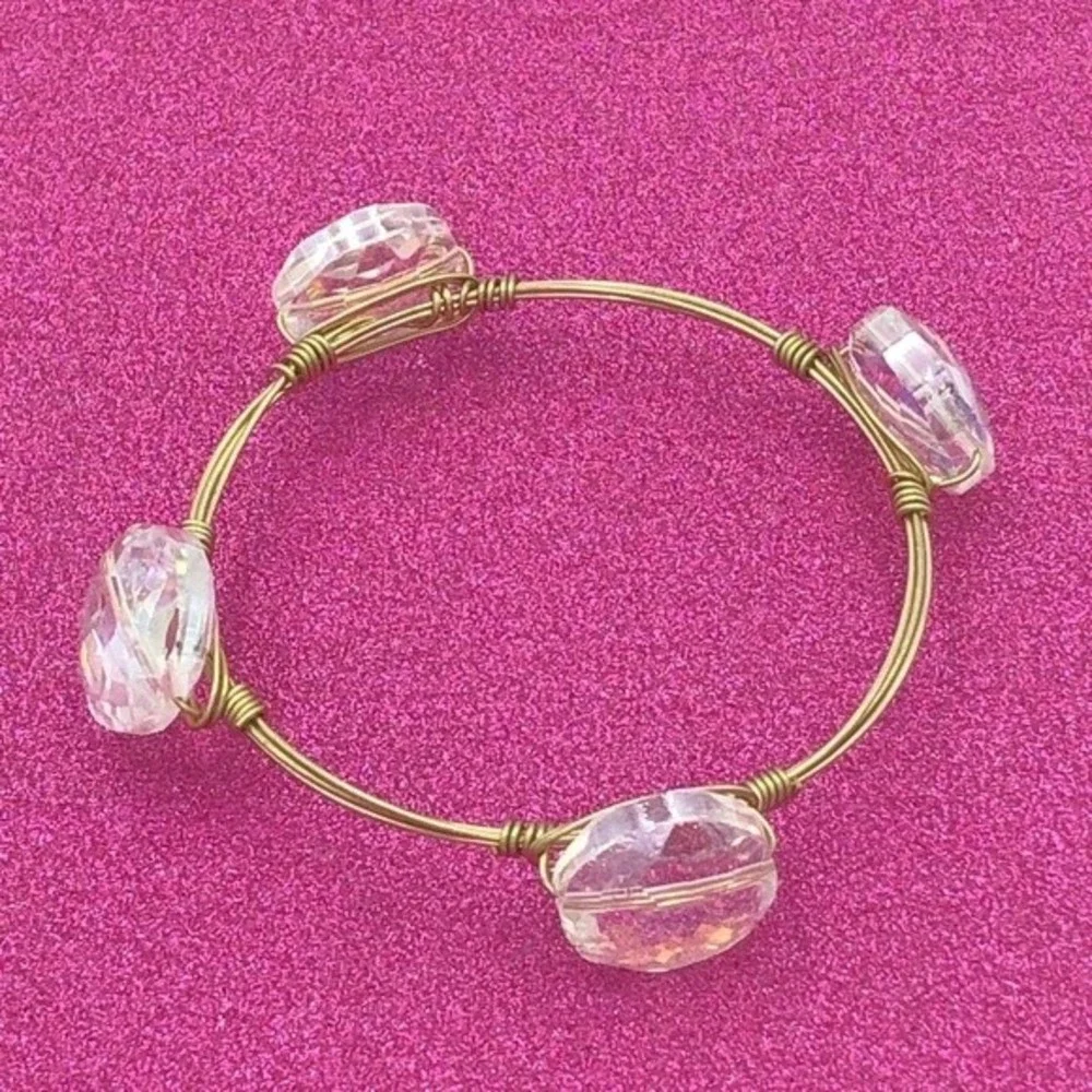 🌼 Wire Glass Bead Artesian Style Gold Bangle Bracelet